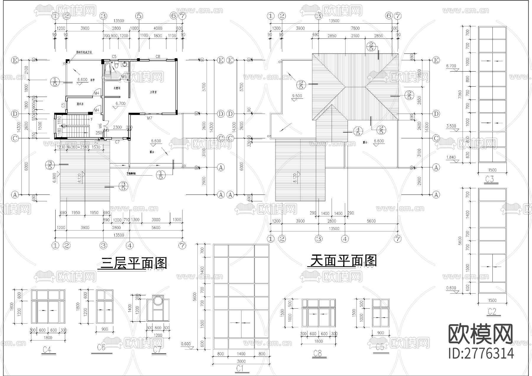 别墅cad施工图下载（渲染图4）