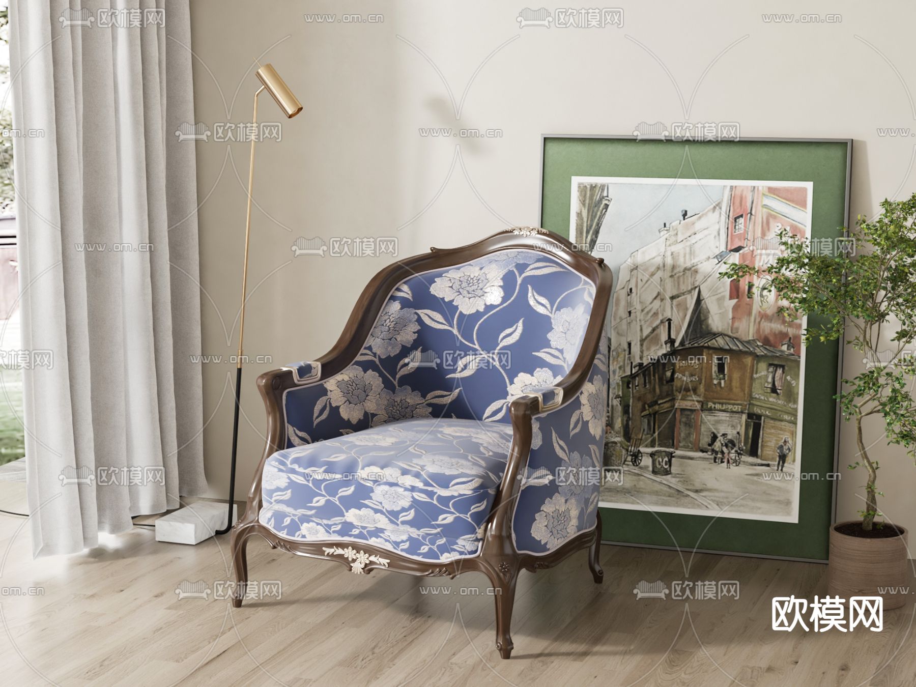 美式椅子 休闲椅3d模型下载