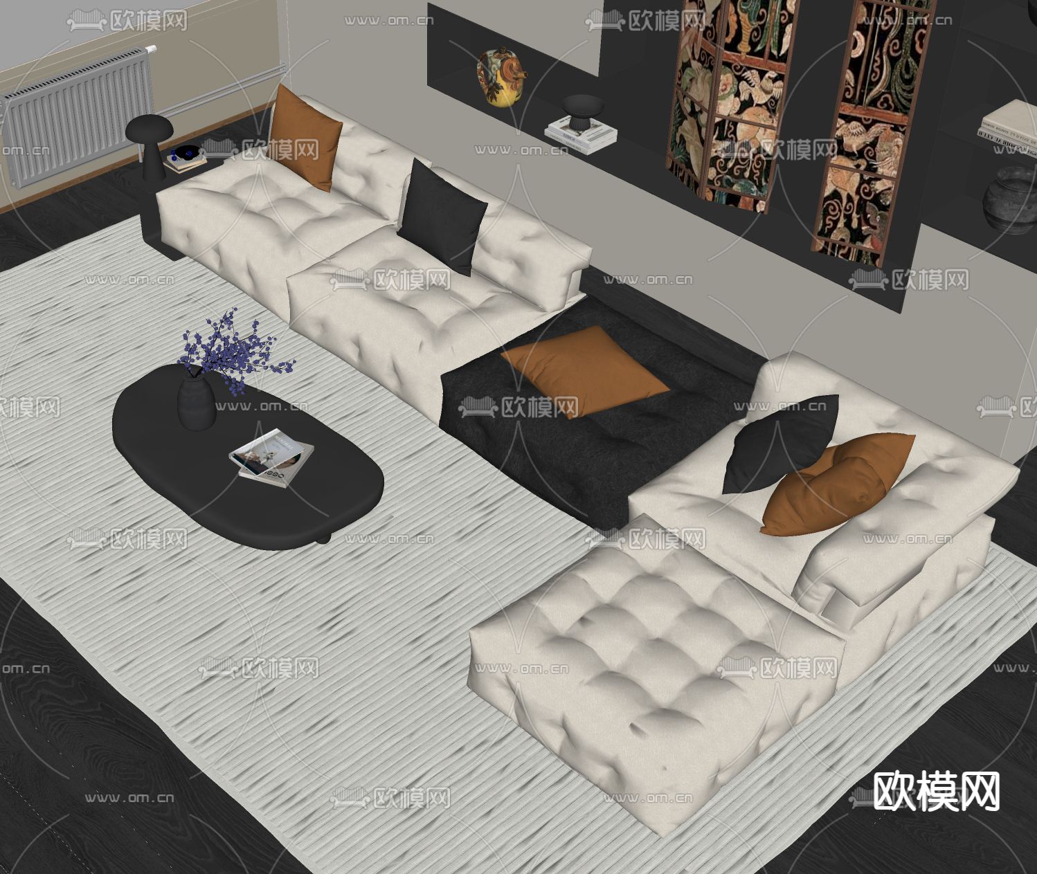 现代组合沙发su模型下载（渲染图2）