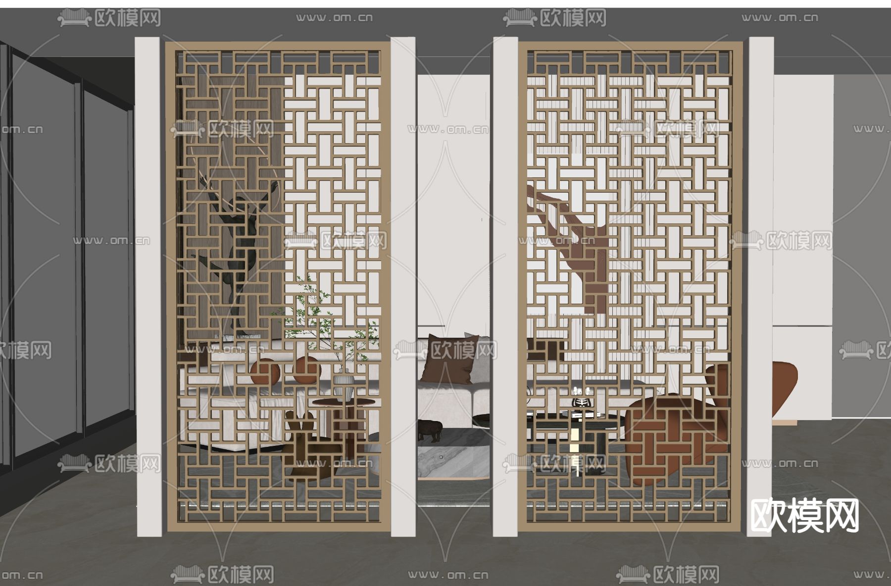 金属屏风 隔断su模型下载（渲染图2）