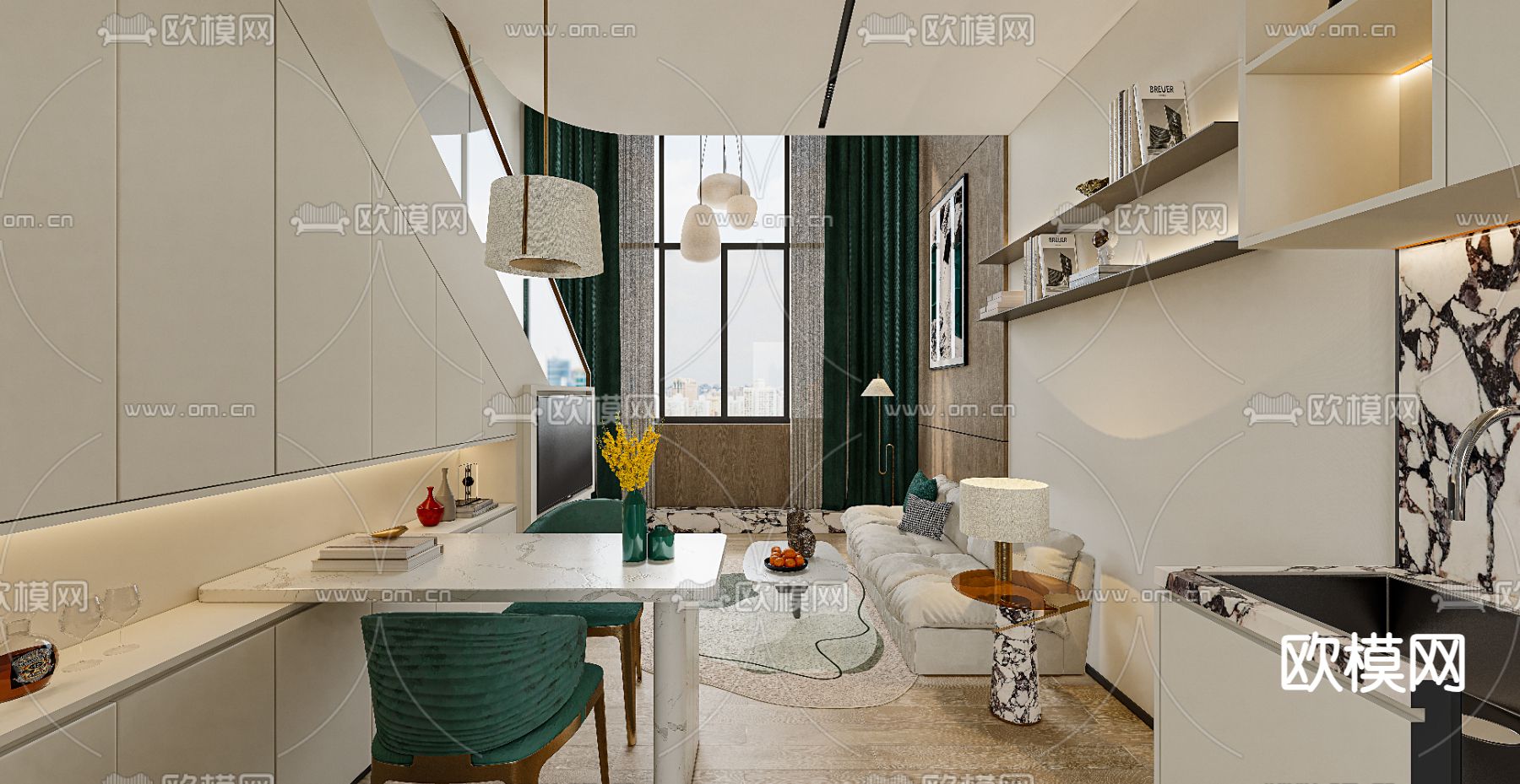 轻奢loft公寓su模型下载（渲染图4）