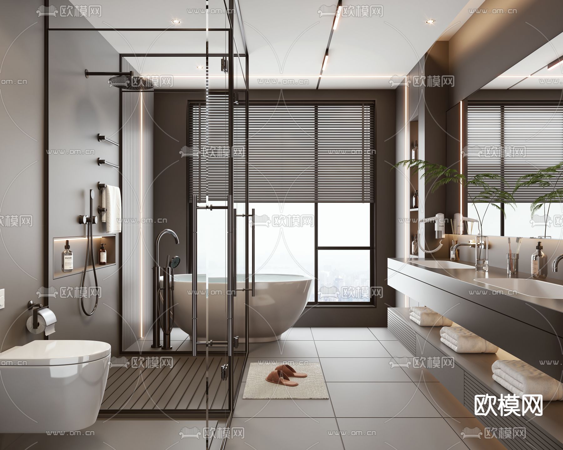 暗黑风卫生间 浴室 洗手间su模型下载（渲染图1）