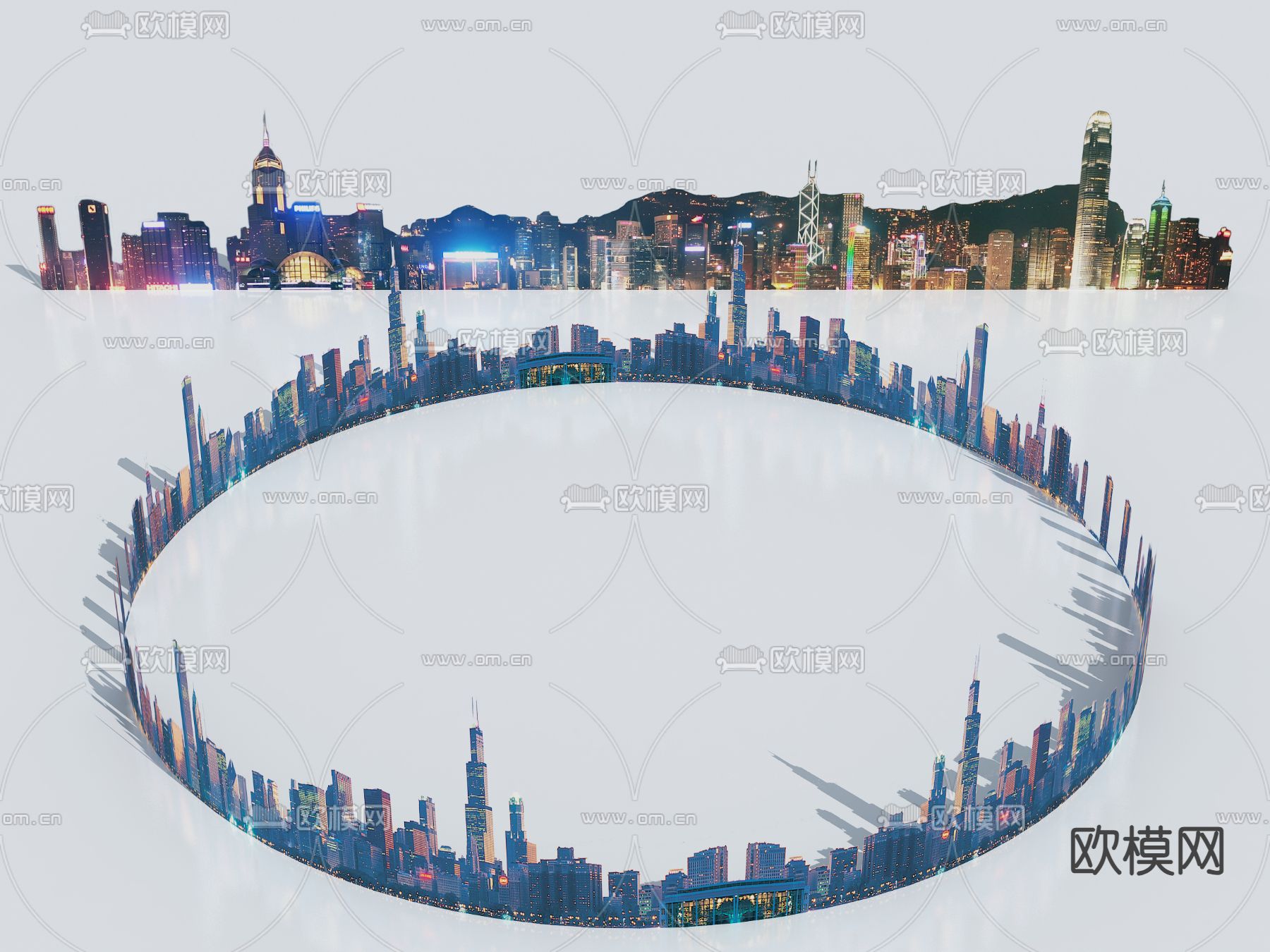 环形城市背景 远景3d模型下载