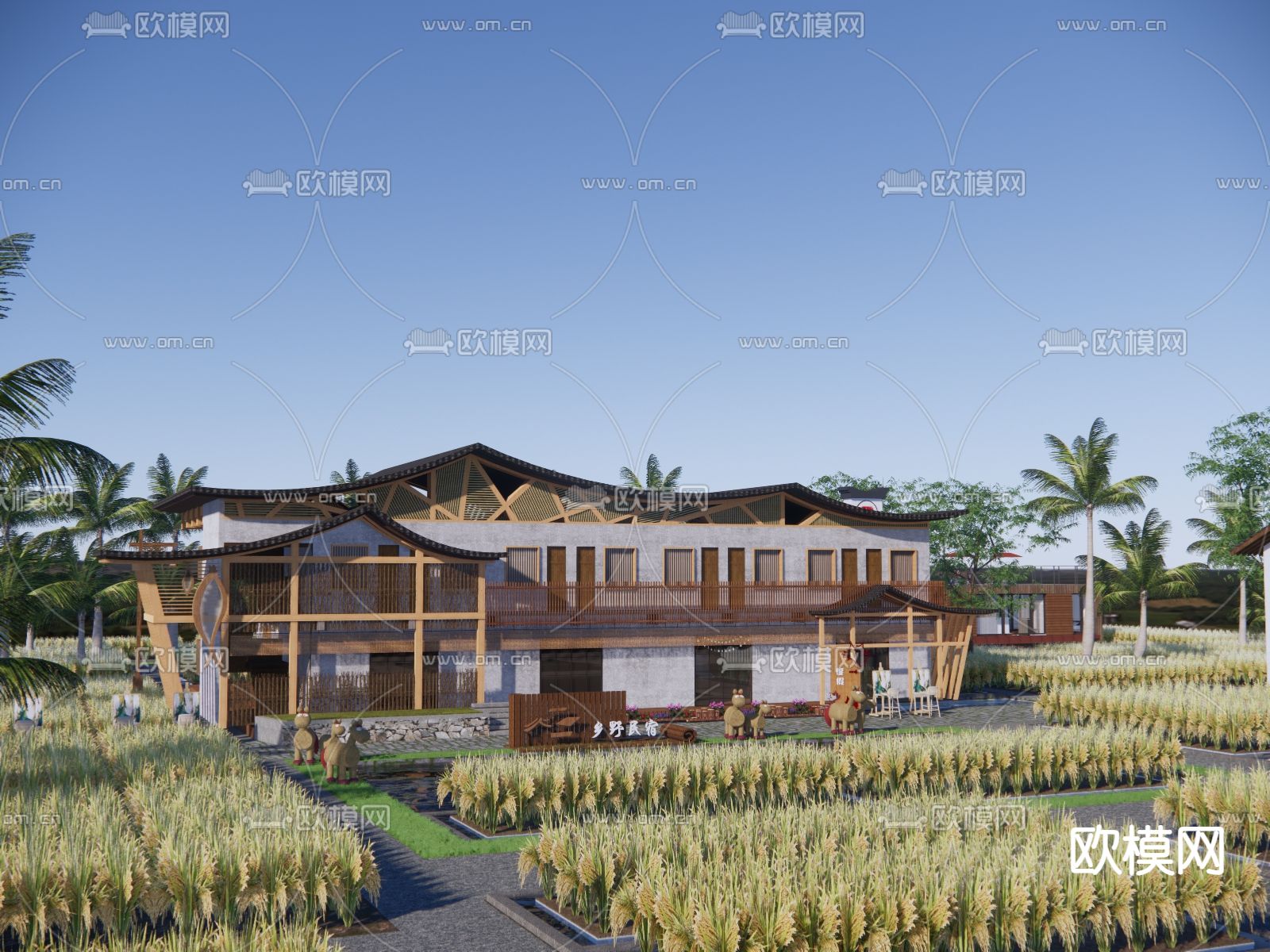 民宿外观 农家民房su模型下载（渲染图3）