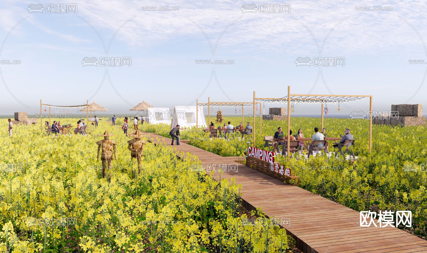 油菜花露营公园su模型