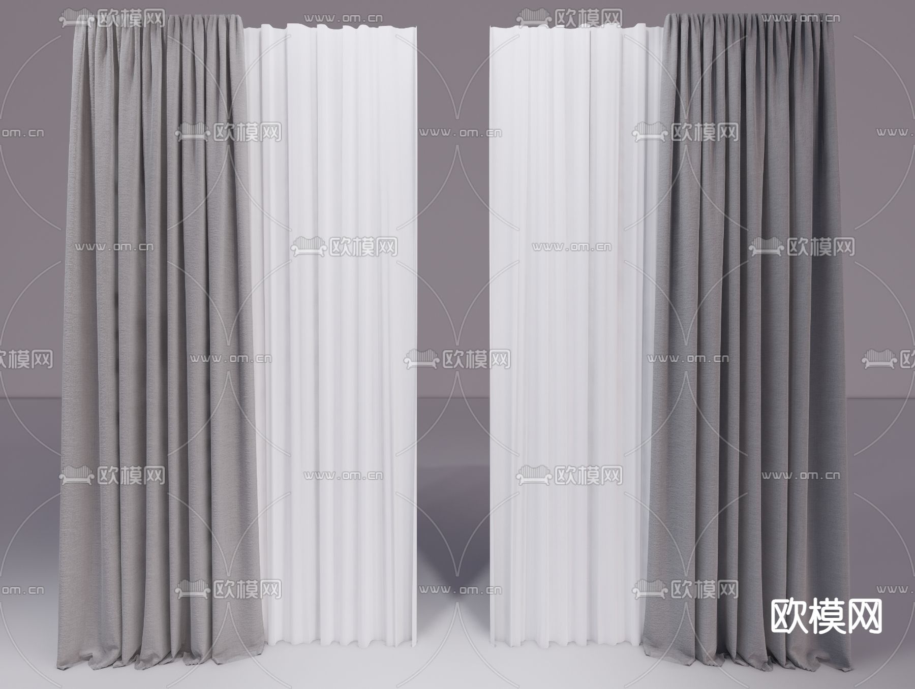 现代窗帘 窗纱su模型下载（渲染图1）
