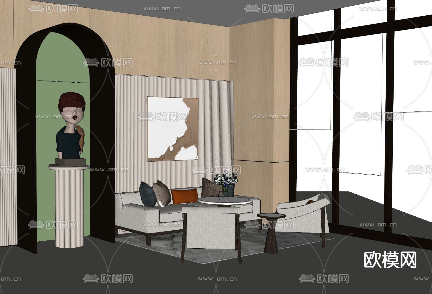 办公室 休息区su模型下载（渲染图2）