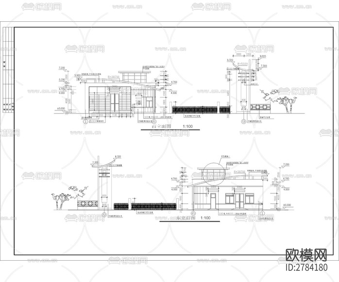 小區(qū)入口大門cad施工圖下載(渲染圖1)