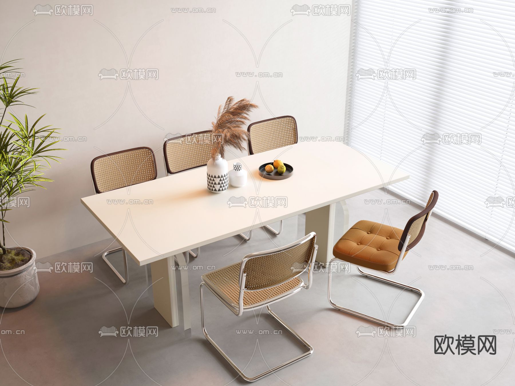 法式餐桌椅su模型下载（渲染图1）