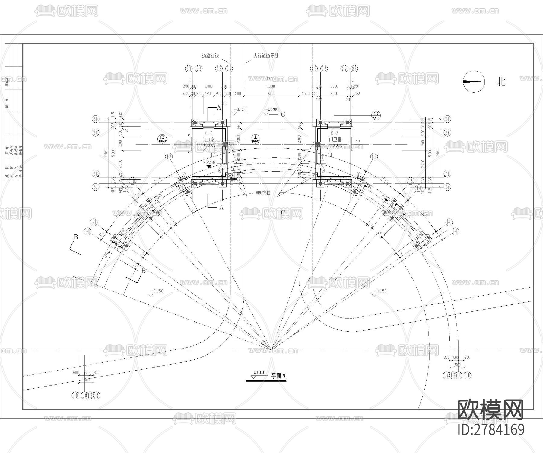 小区入口大门cad施工图下载（渲染图4）