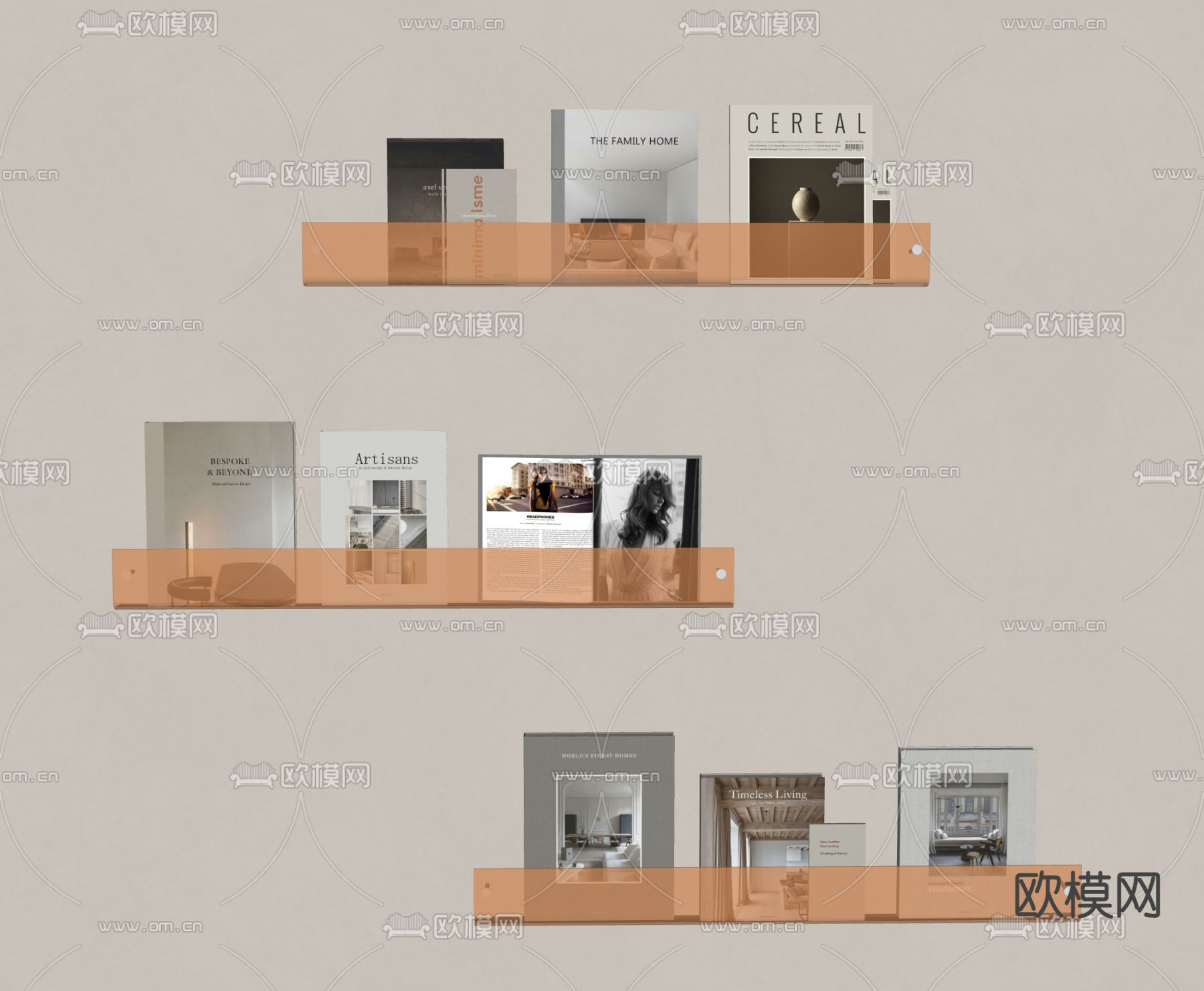 亚克力书架 壁柜su模型下载（渲染图2）