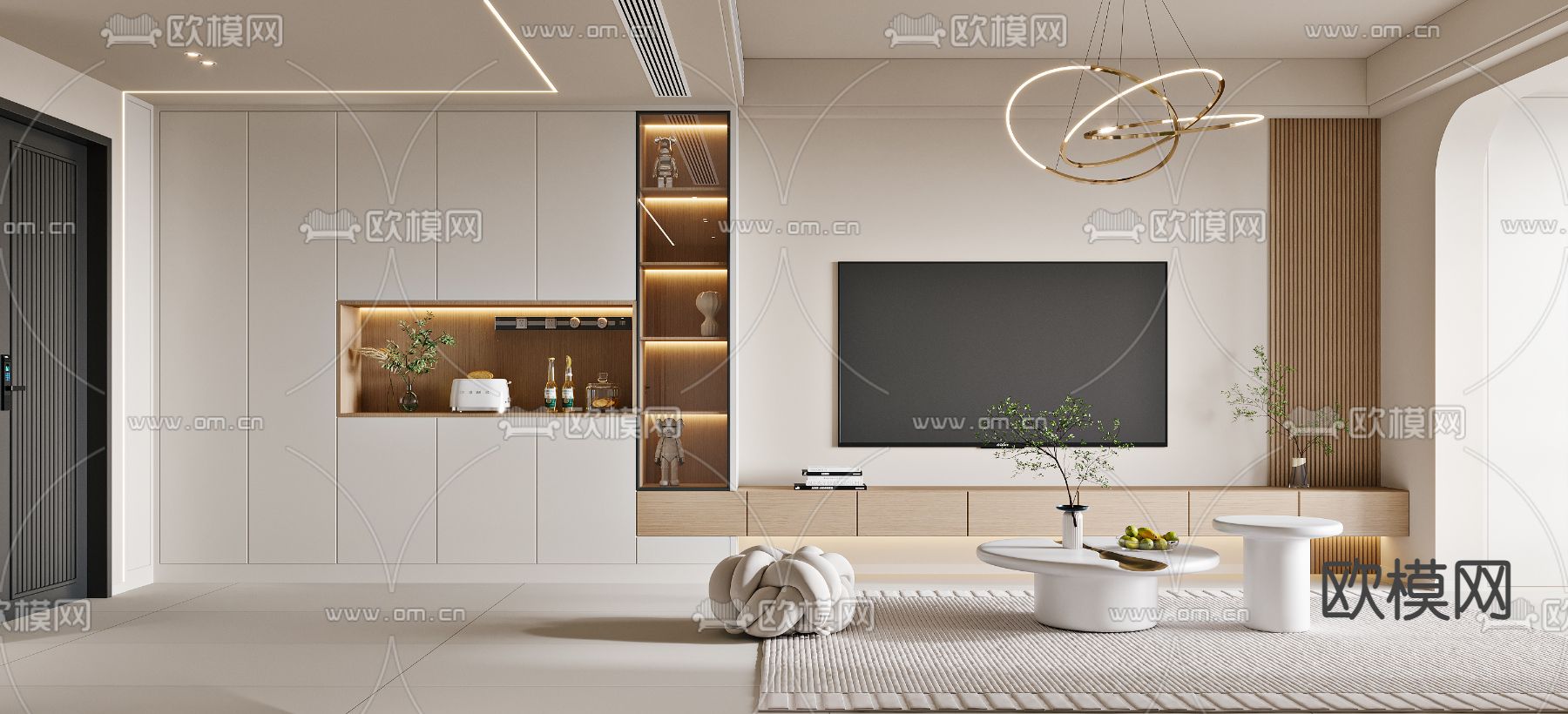 奶油风客餐厅3d模型下载（渲染图2）