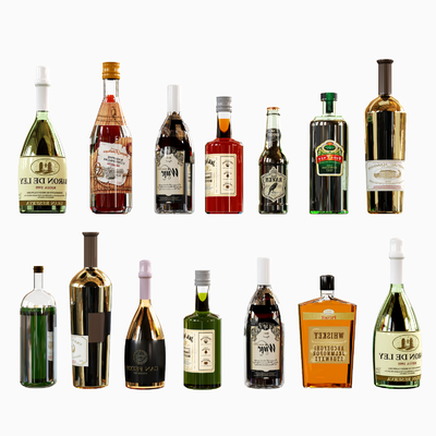  酒水 洋酒 红酒 酒瓶su模型 