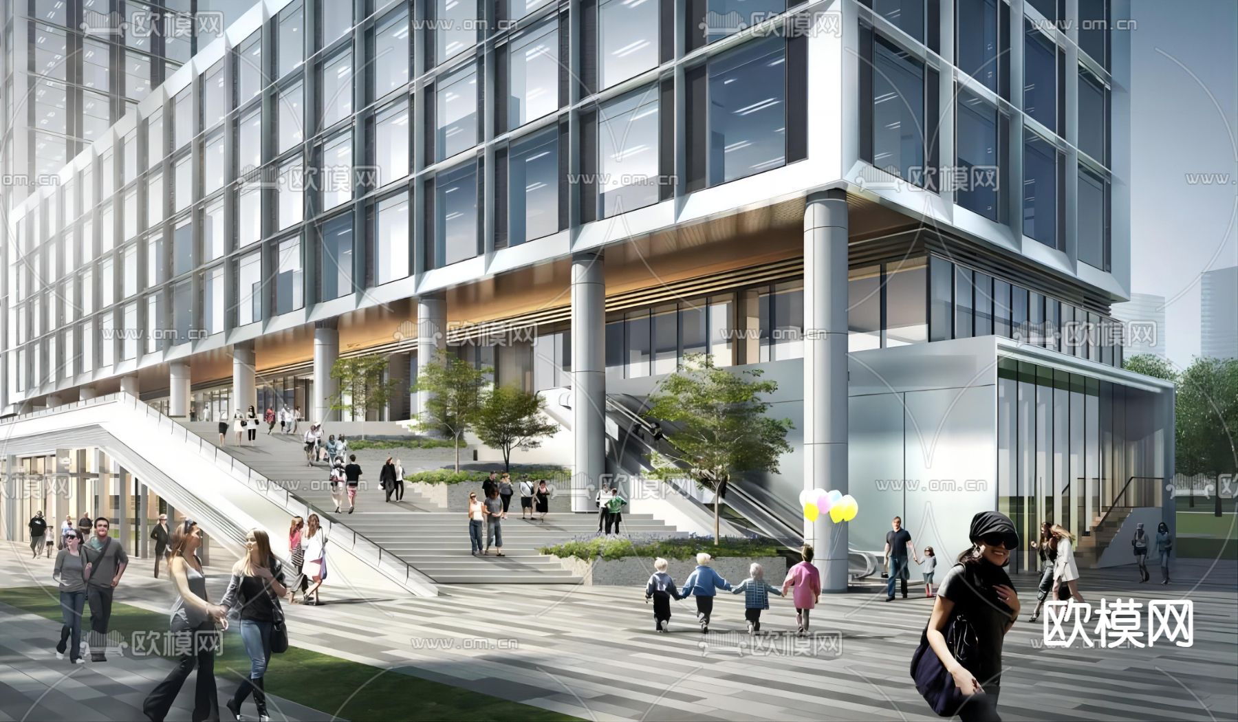 高层办公楼 商业综合体 酒店建筑su模型下载（渲染图3）