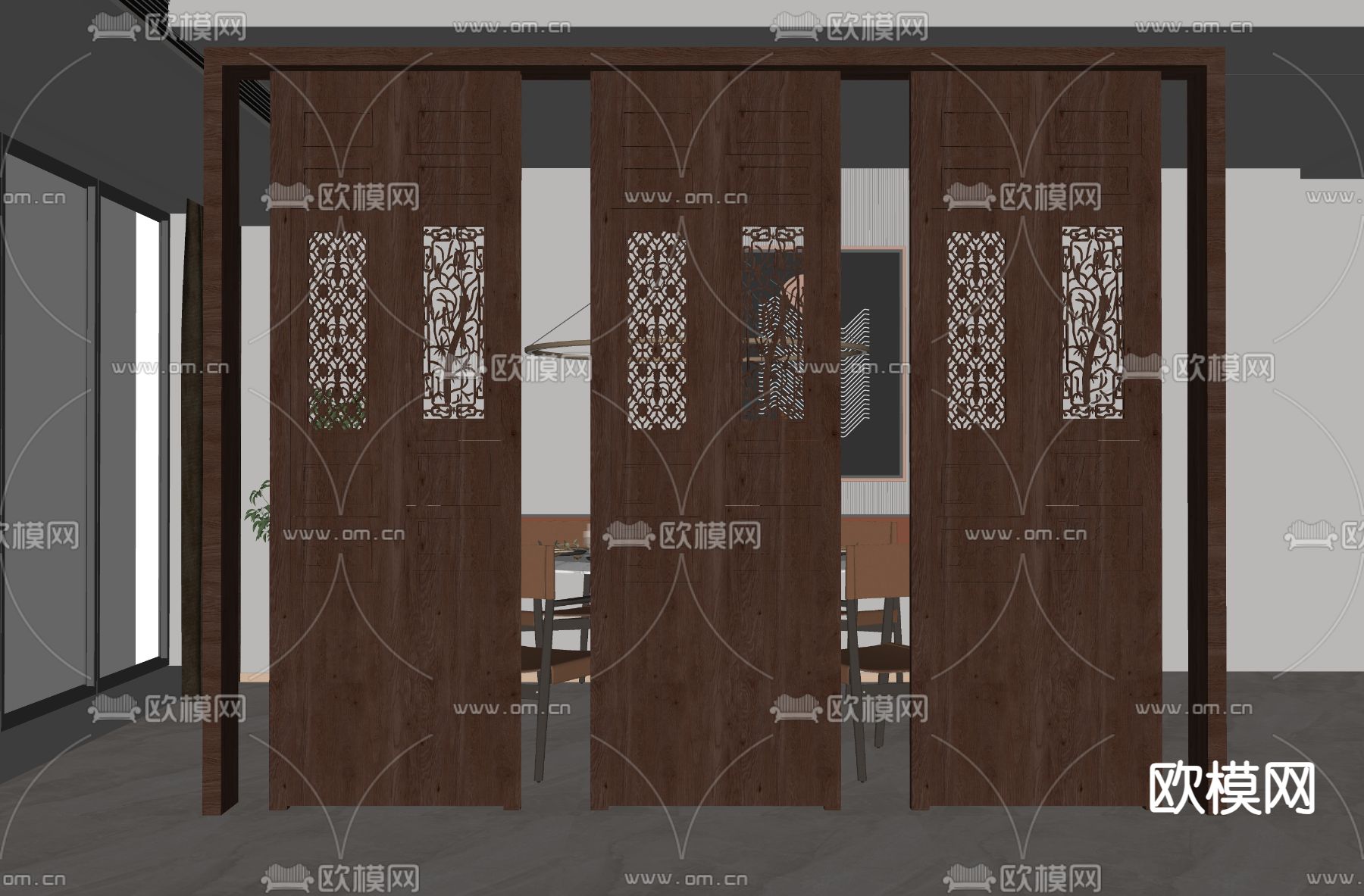 新中式屏风 隔断su模型下载（渲染图2）