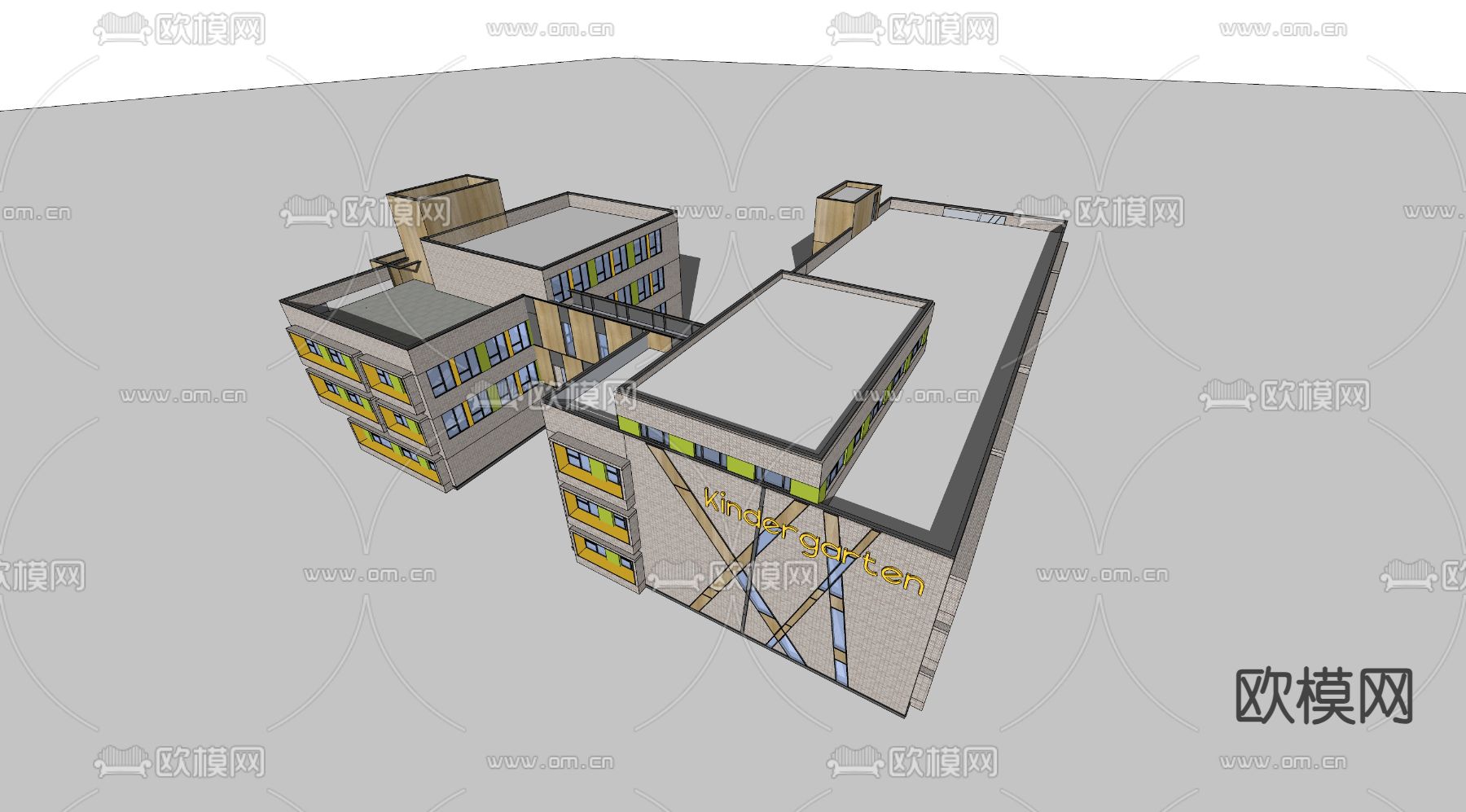 现代幼儿园外观su模型下载（渲染图3）