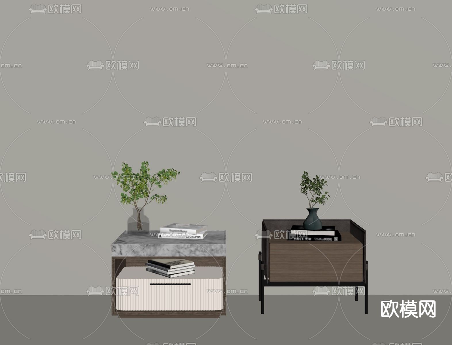 现代床头柜su模型下载（渲染图2）