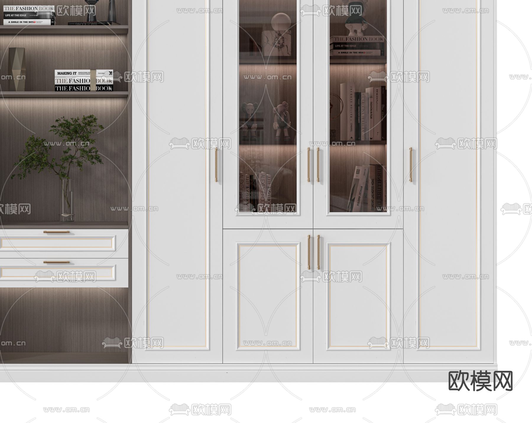 简欧书柜 装饰柜su模型下载（渲染图2）