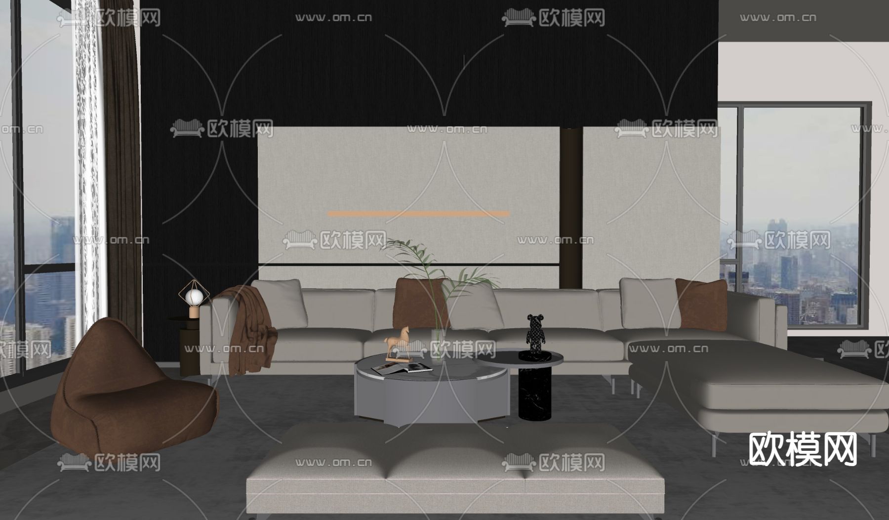 组合沙发 转角沙发su模型下载（渲染图2）