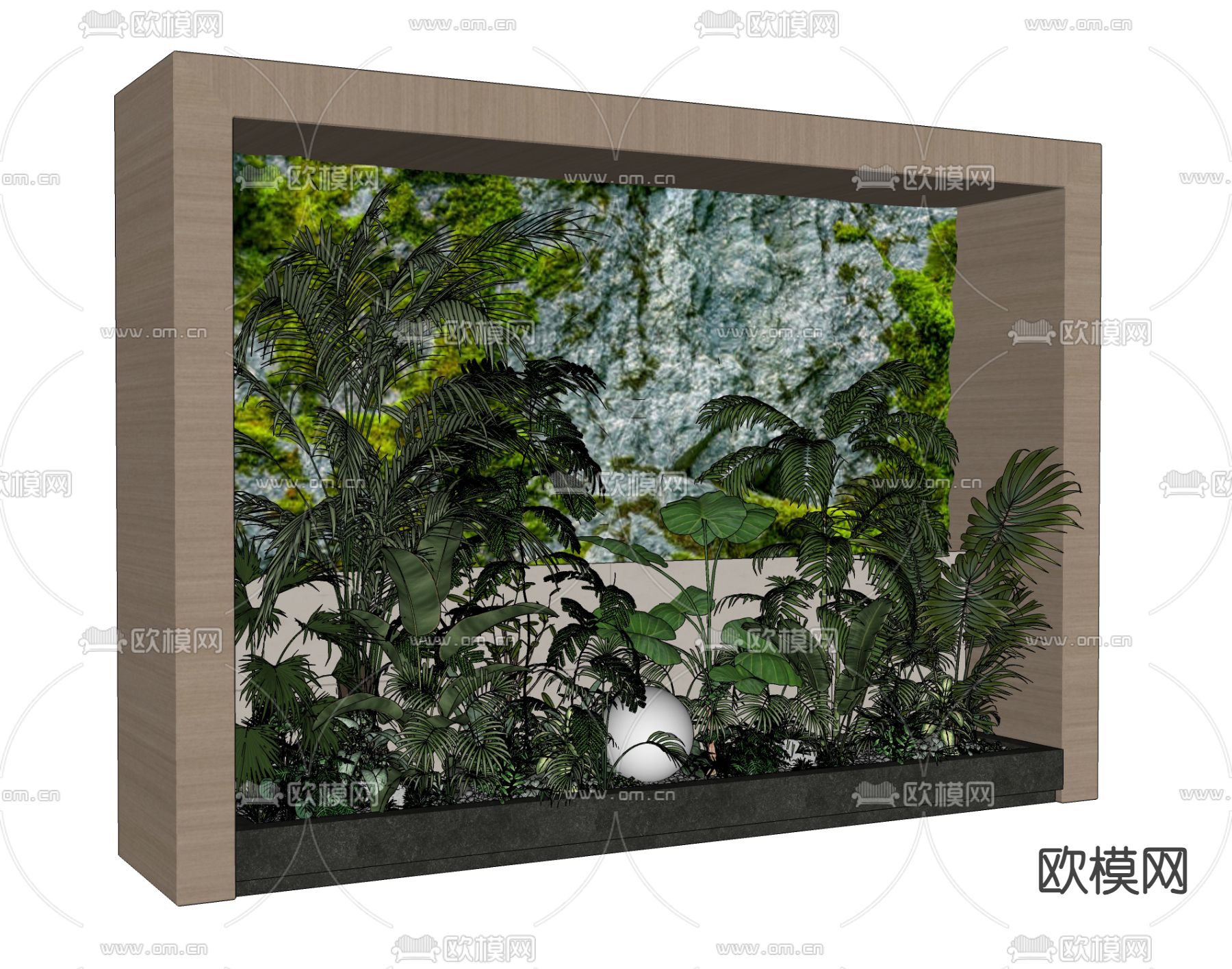 现代绿植墙 植物堆su模型下载（渲染图2）