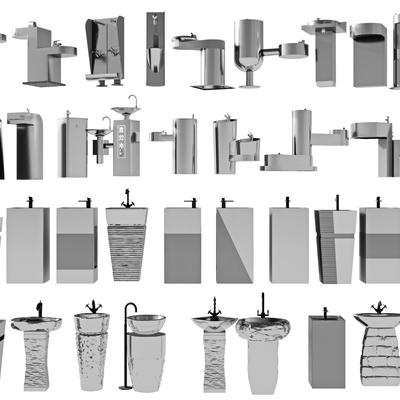  立式台盆 洗手台su模型 