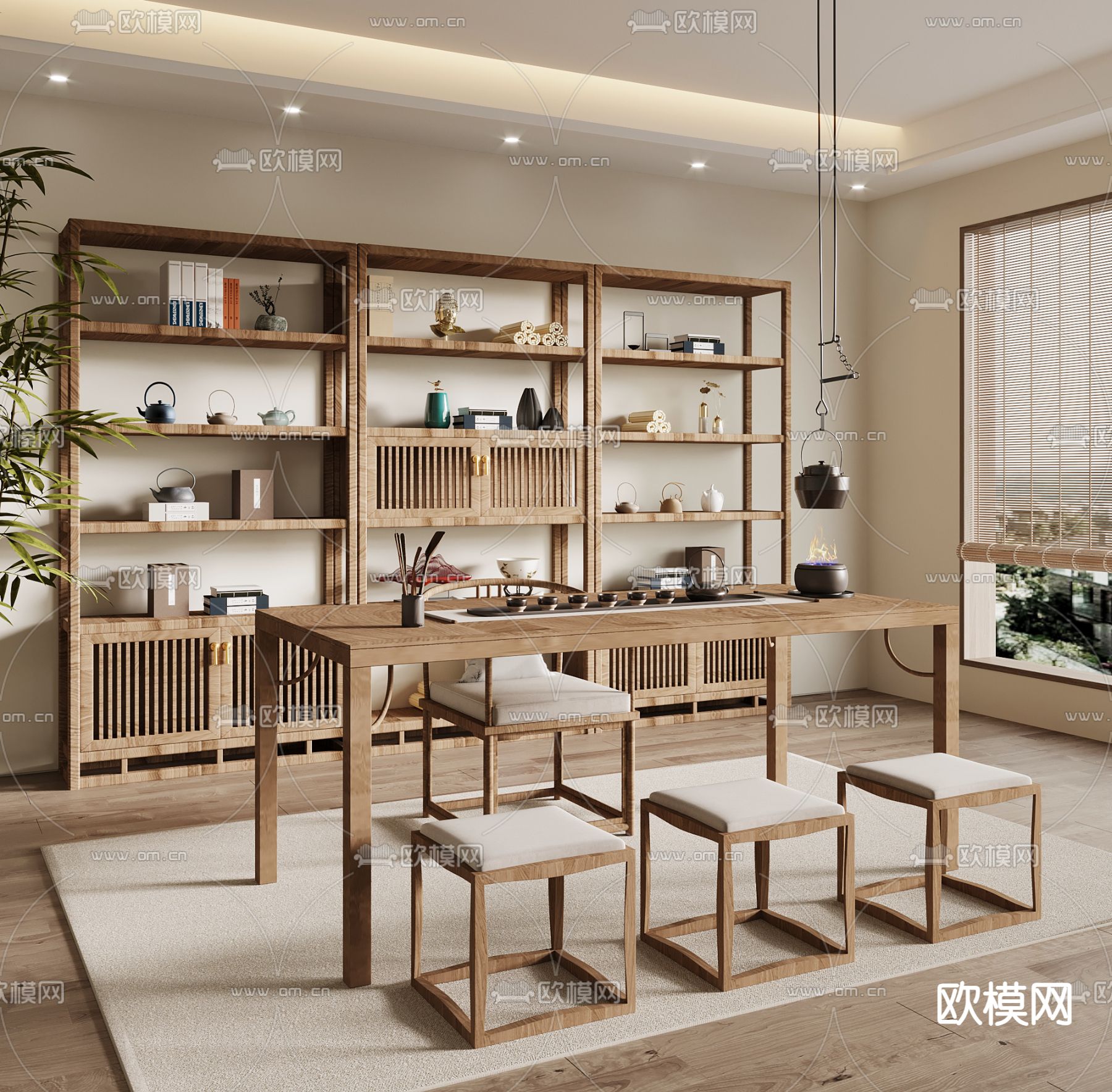 新中式茶桌 茶台3d模型下载