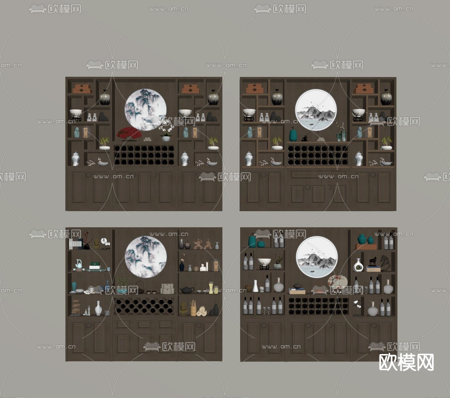 新中式装饰柜su模型下载（渲染图2）
