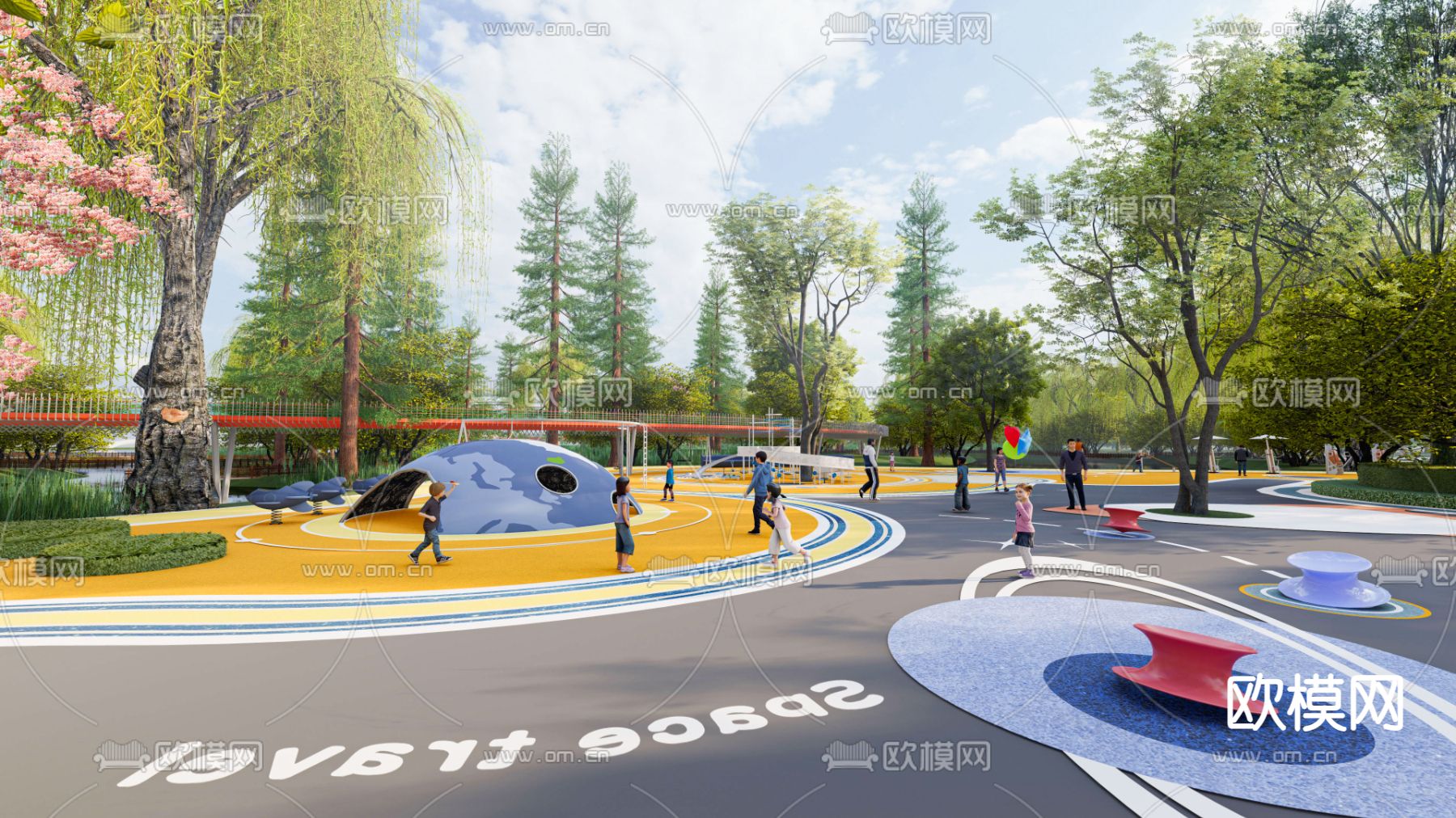 大型滨水公园su模型下载（渲染图1）