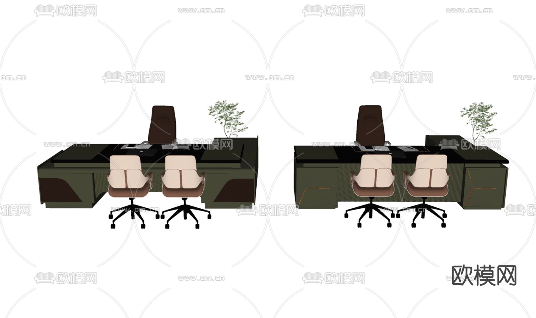 班台桌 办公桌椅su模型下载（渲染图2）