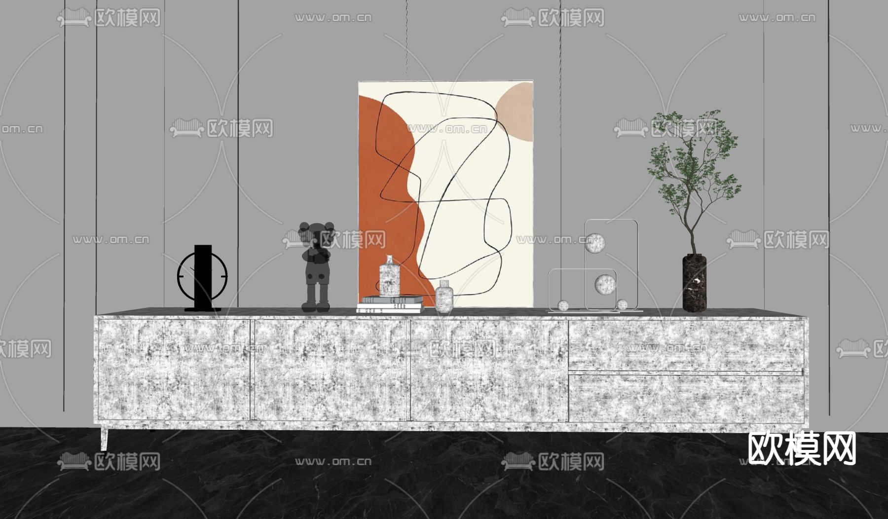 现代电视柜su模型下载（渲染图2）