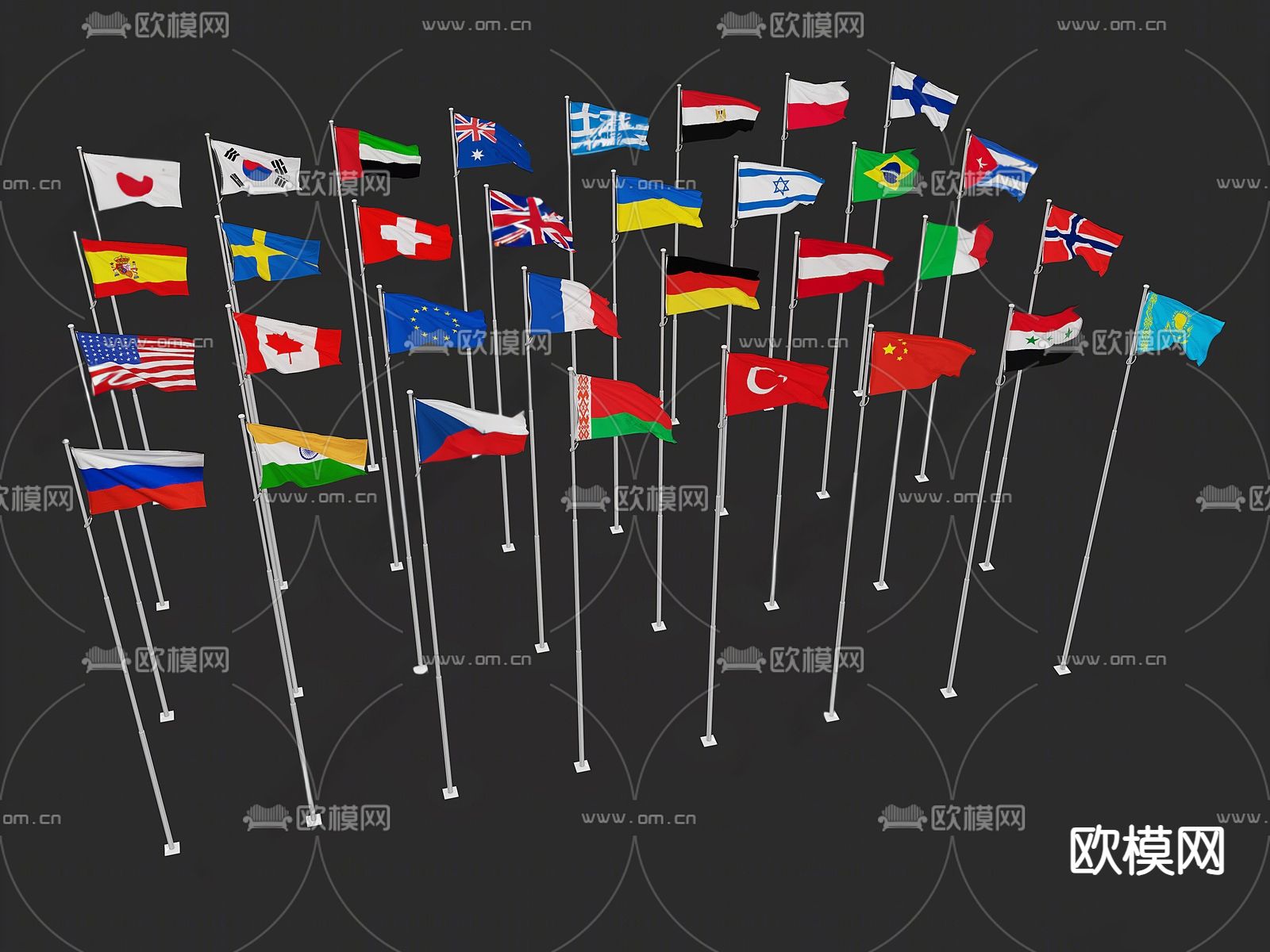 现代国旗 旗杆su模型下载（渲染图1）