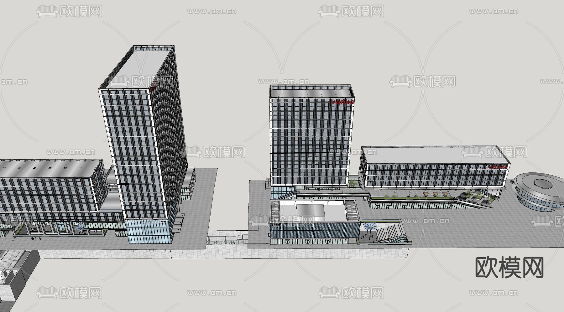 高层办公楼 商业综合体 酒店建筑su模型下载（渲染图4）