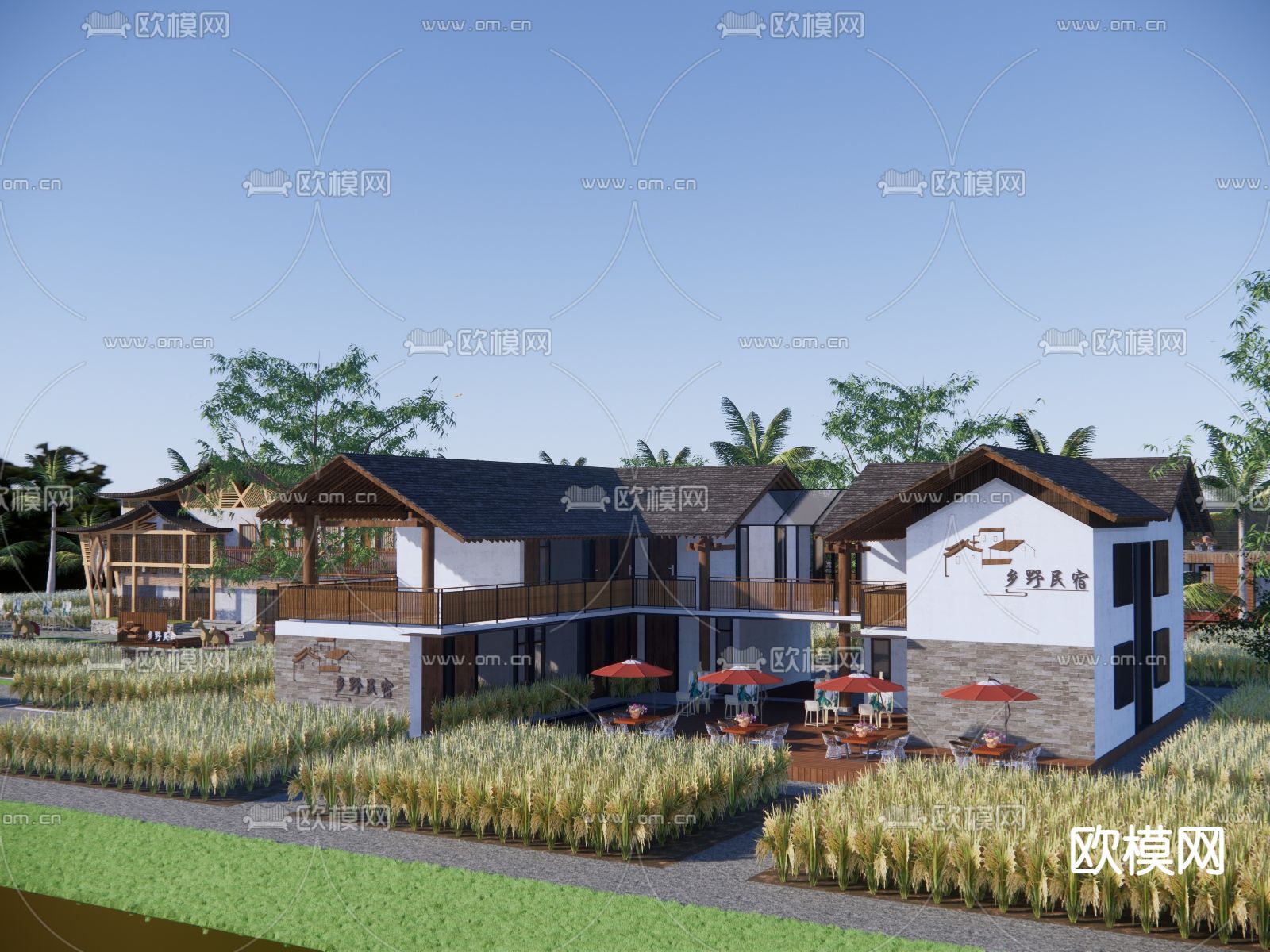 民宿外观 农家民房su模型下载（渲染图2）