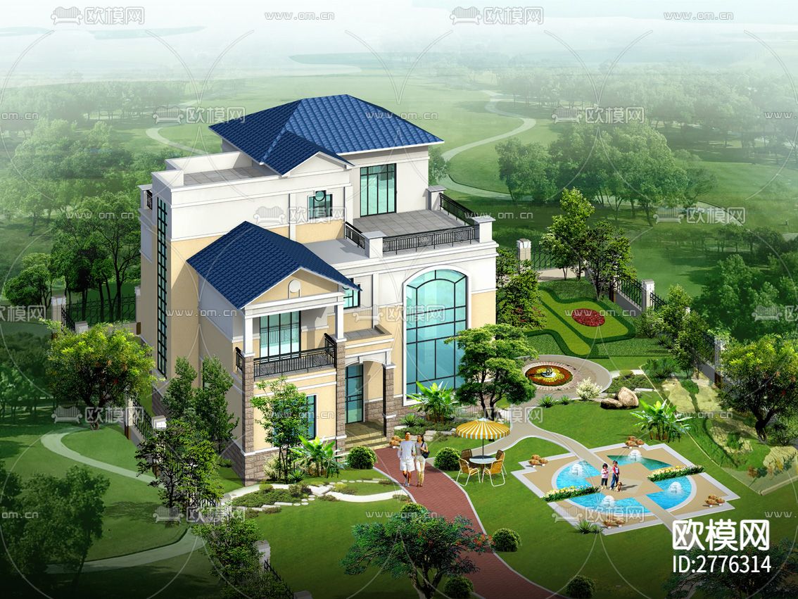 别墅cad施工图下载（渲染图1）