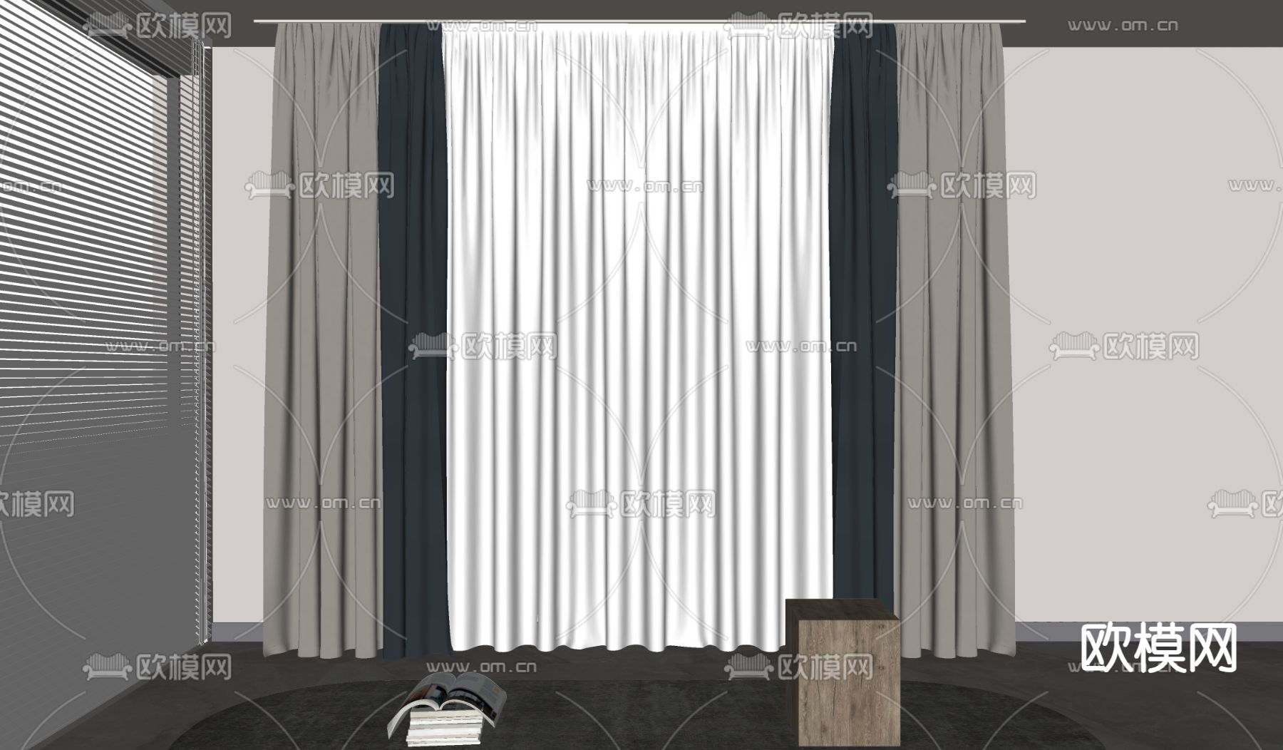 现代窗帘su模型下载（渲染图2）