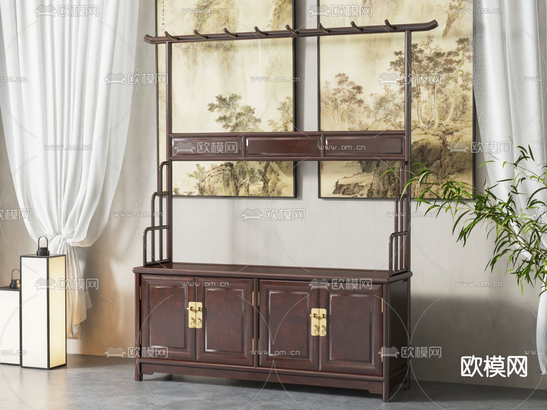 新中式衣帽架 挂衣架3d模型下载