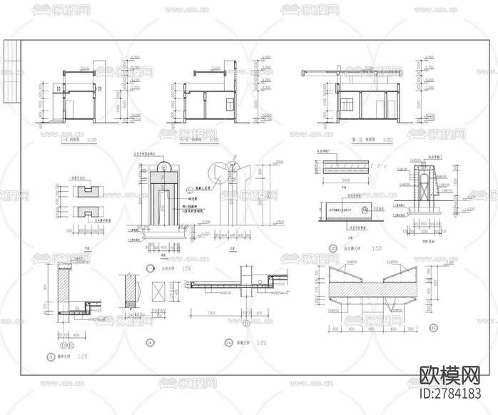 小區(qū)入口大門cad施工圖下載(渲染圖2)