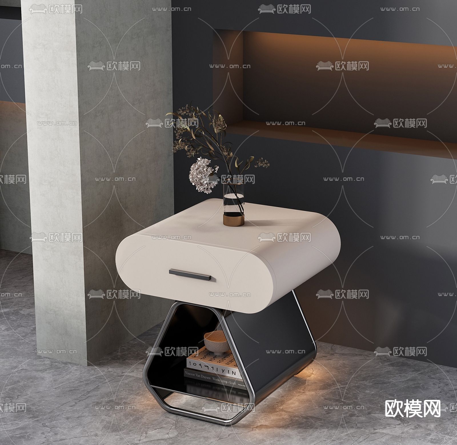 时尚床头柜su模型下载（渲染图1）