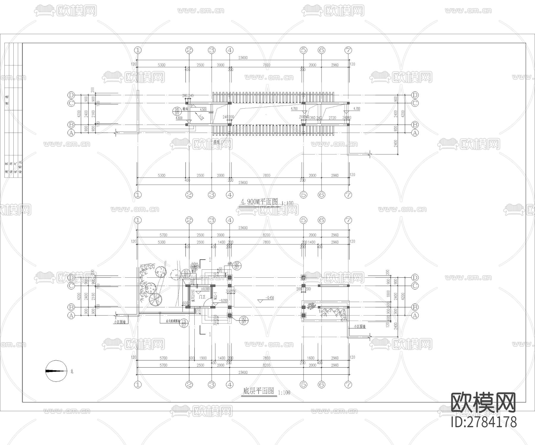 小区入口大门cad施工图下载（渲染图4）