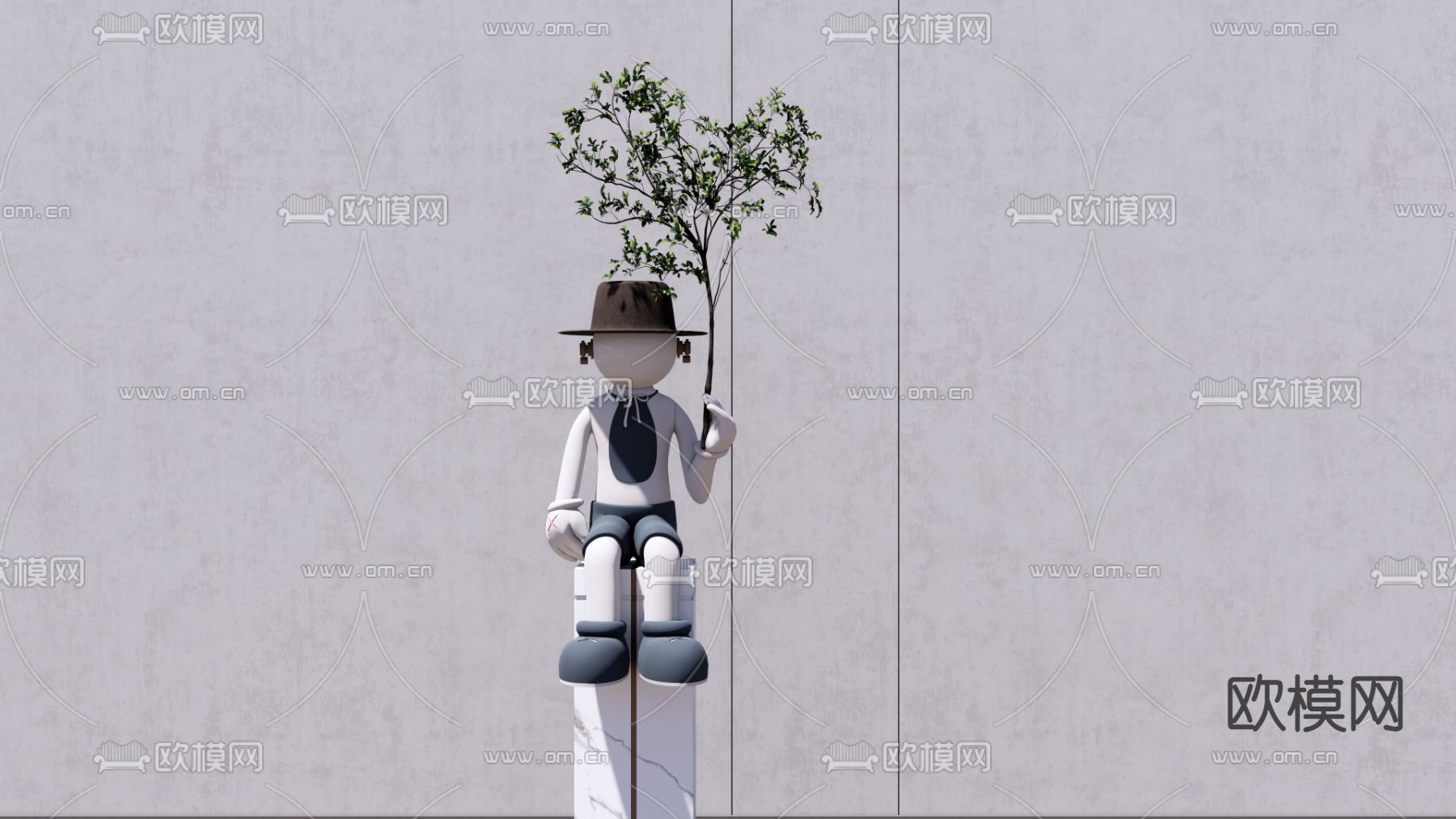 潮玩 雕塑摆件su模型下载（渲染图2）