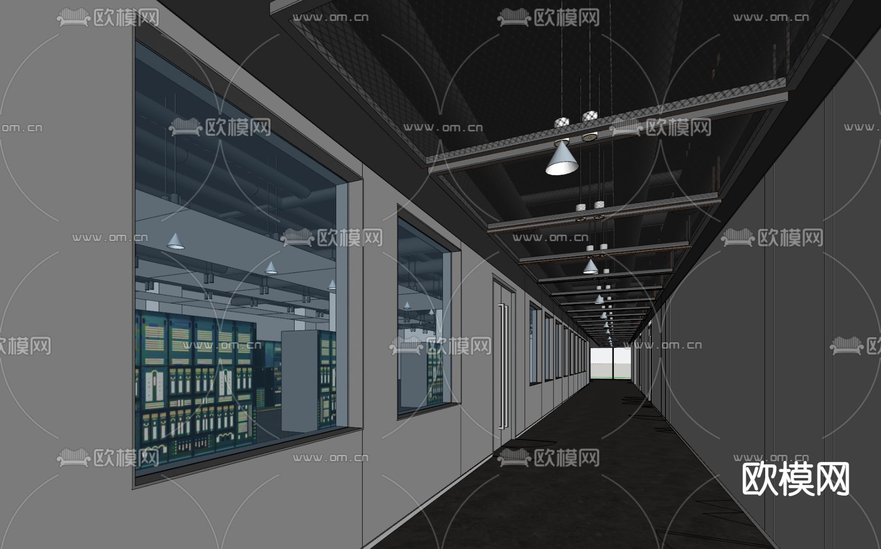 工业风走廊 机房过道su模型下载_ID14217427_sketchup模型下载-欧模网