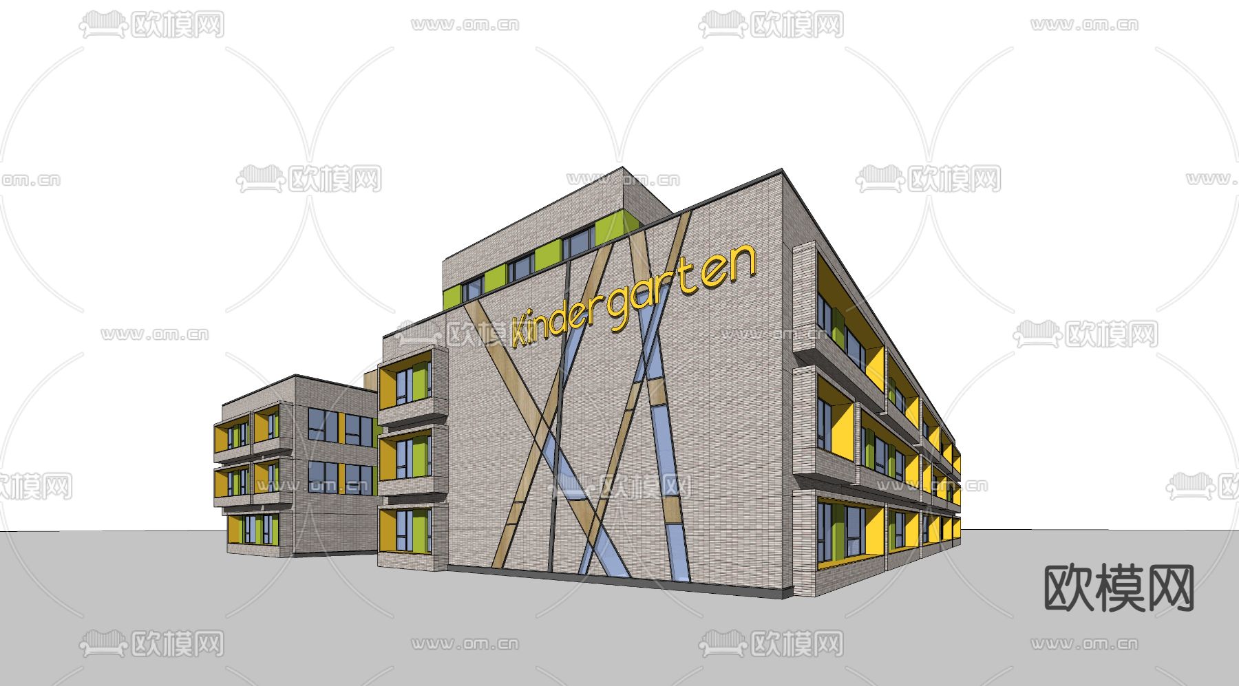 现代幼儿园外观su模型下载（渲染图2）