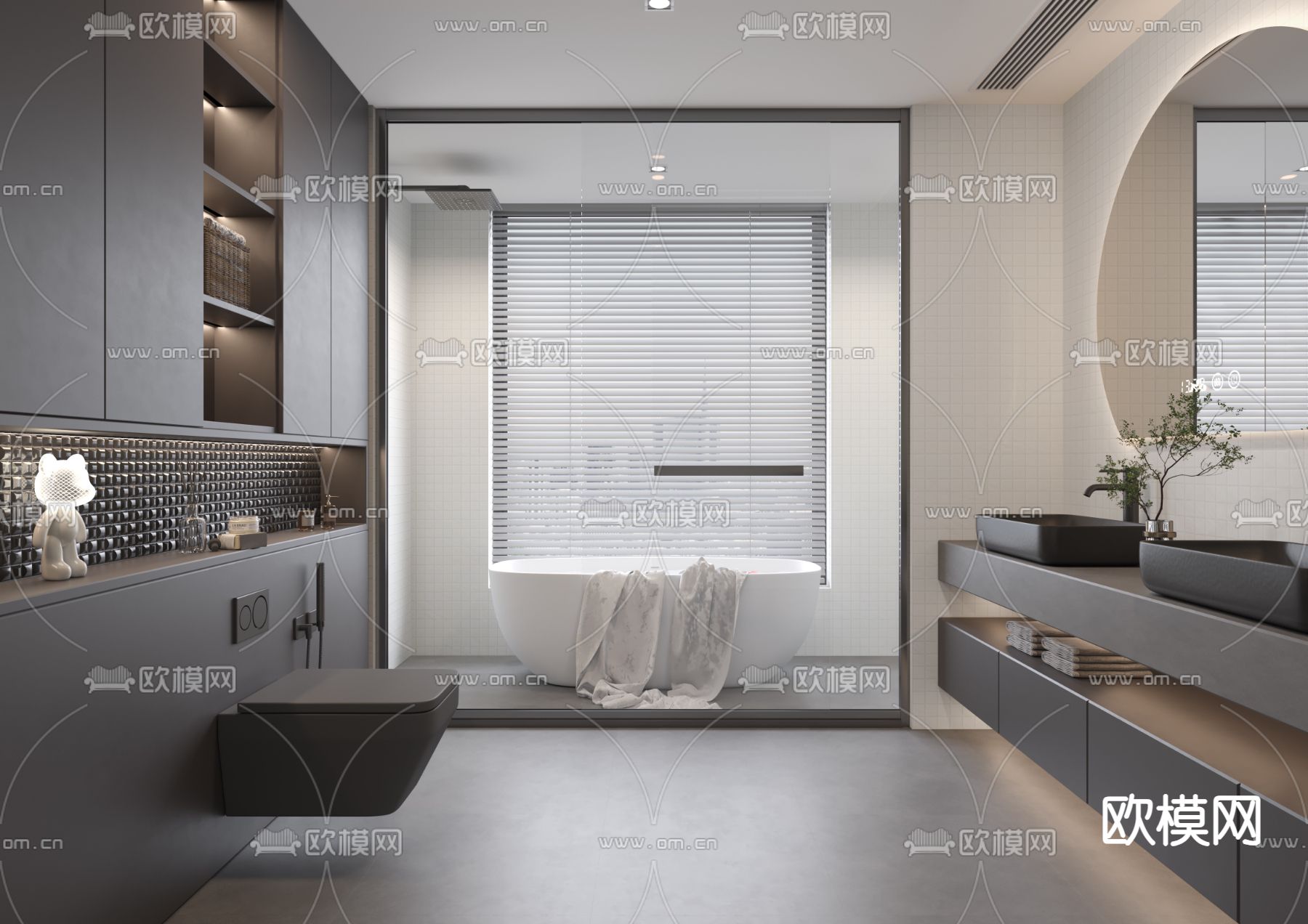 暗黑风卫生间su模型下载（渲染图1）