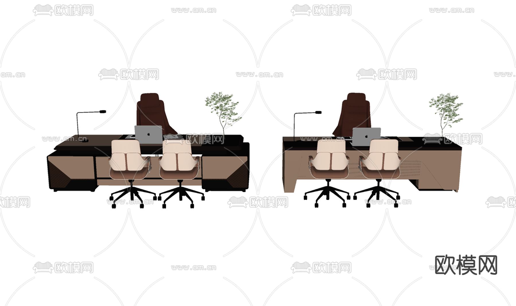 班台桌 办公桌椅su模型下载（渲染图2）
