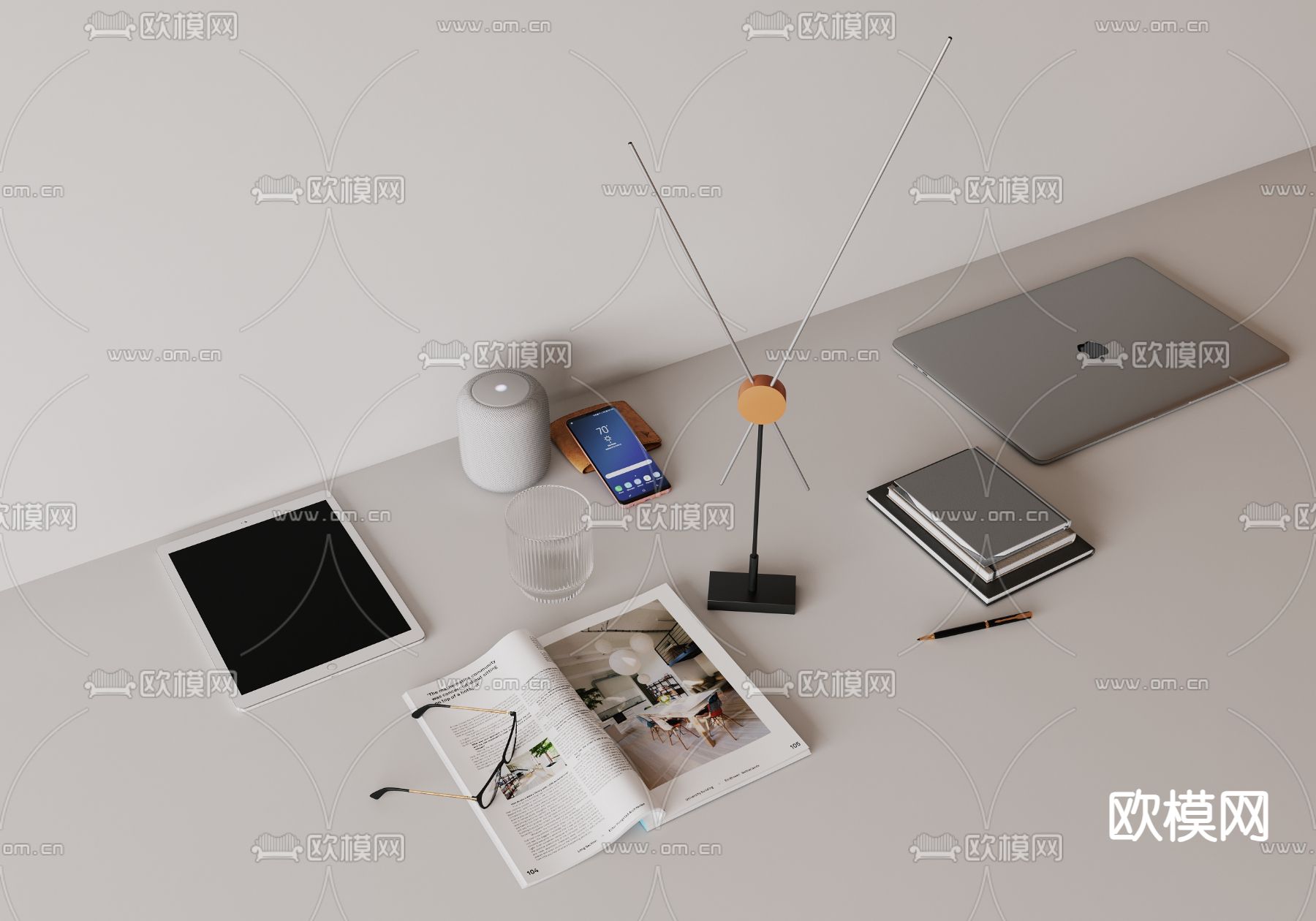 桌面摆件 平板 书籍su模型下载（渲染图1）