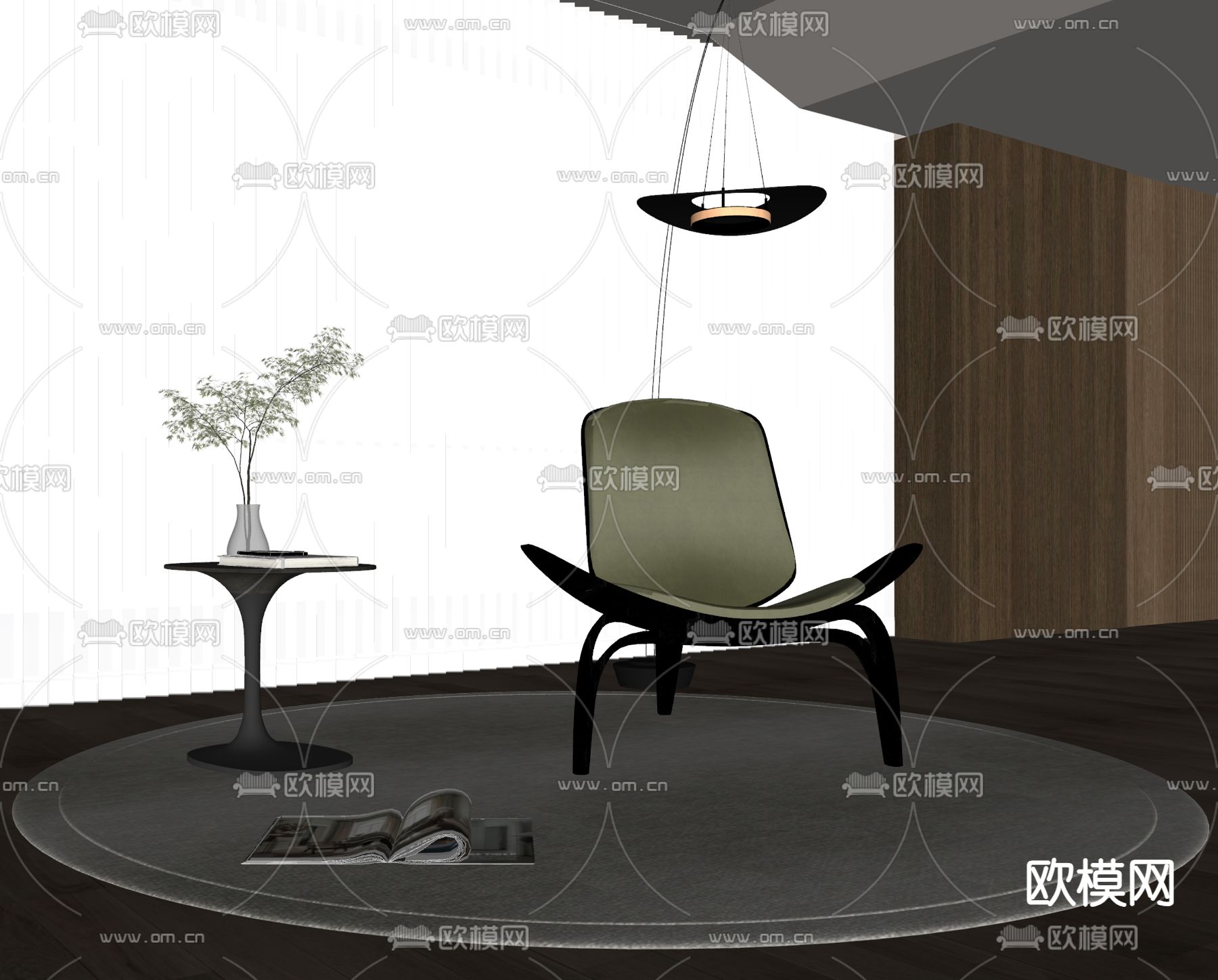 现代休闲椅su模型下载（渲染图2）
