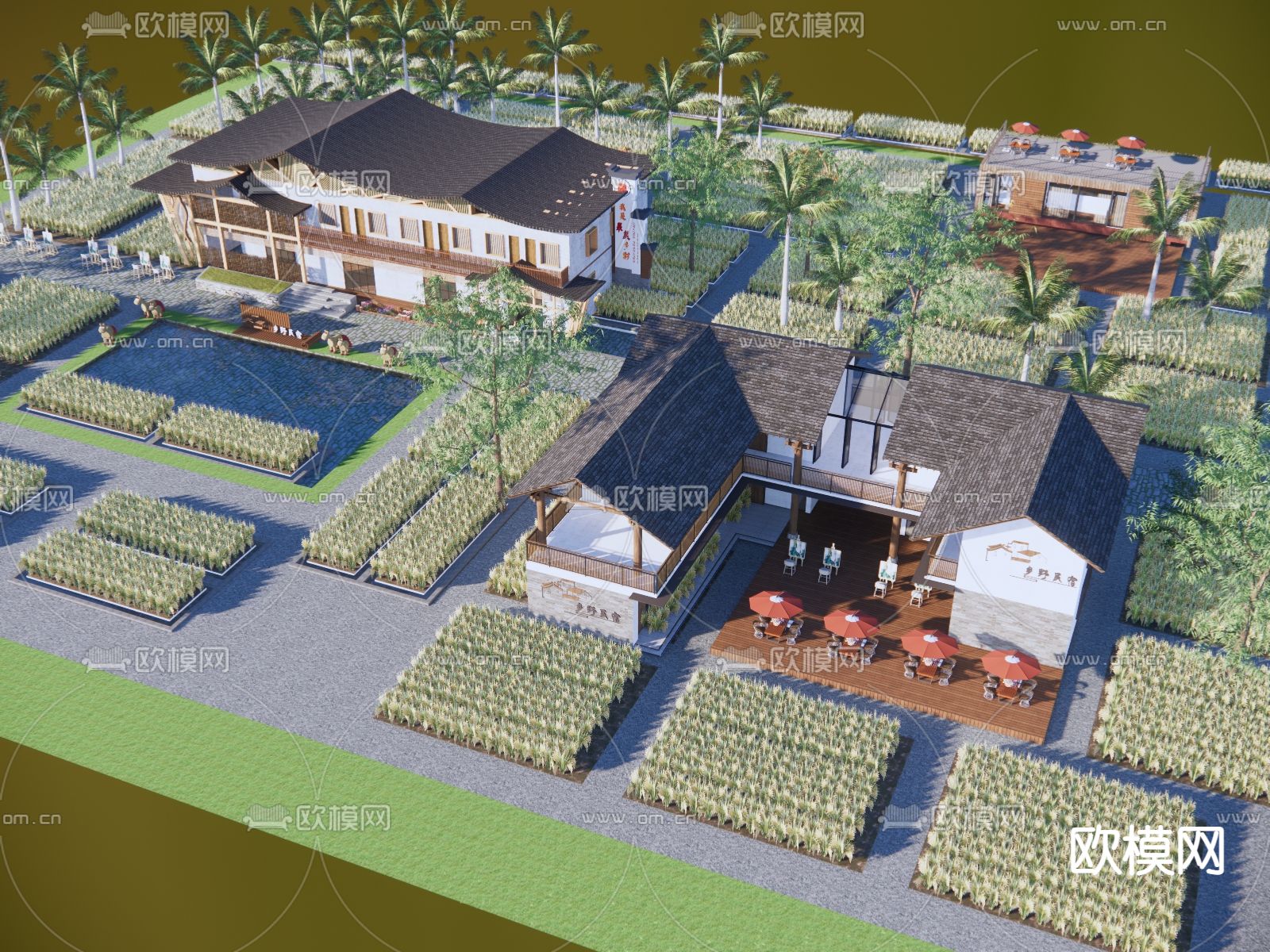 民宿外观 农家民房su模型下载（渲染图1）