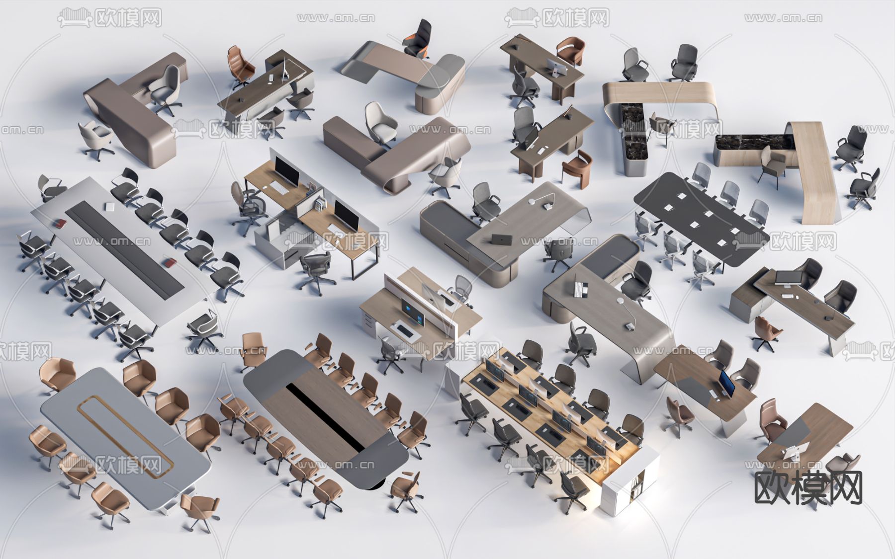 屏风卡位 办公桌椅su模型下载（渲染图1）