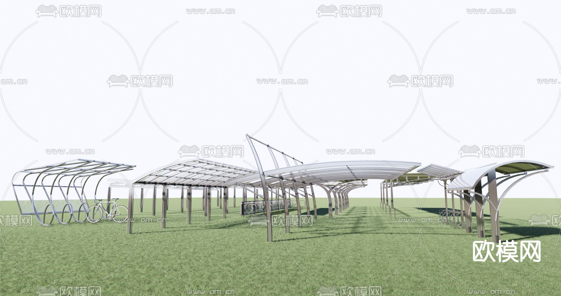 自行车棚 单车棚 非机动车棚su模型