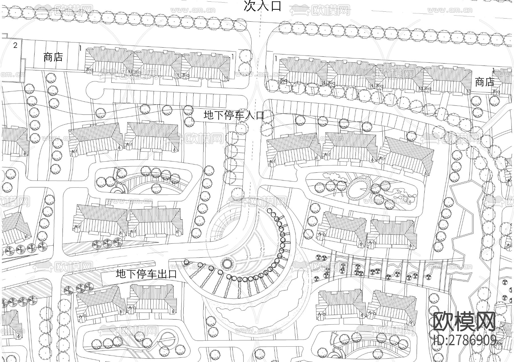 长方形地块多层住宅区规划平面图下载（渲染图5）